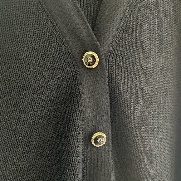St. John Sweater Caviar Black Santana Knit Cardigan Logo Buttons | Size Medium - Picture 6 of 6